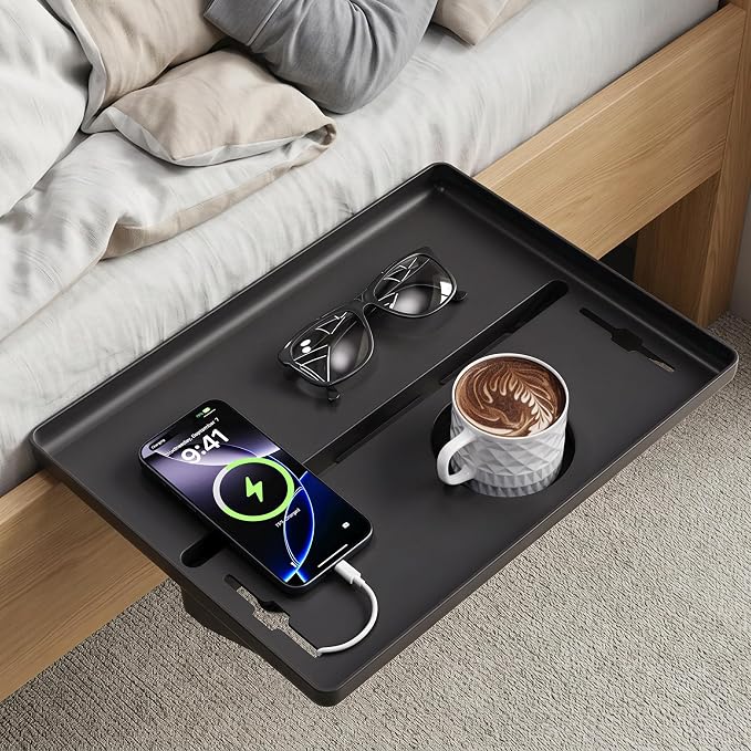 JOYMOOP Clip-On Bedside Shelf for Bunk Beds, Dorm Room Essentials, Bedside Caddy, No-Tool Install Bed Side Table Storage for Loft, Platform Beds, Nightstand Caddy for Phone, Glasses, Book, Black - Image 13