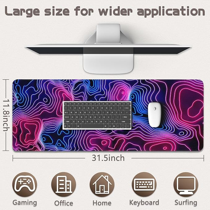 Gaming Mouse Pad - (31.5"×11.8") Topographic Large Mouse Pads for Desk - Desk Mat for Keyboard and Mouse with Non-Slip Base, Desks Pad Matfor Game/Office & Home - Image 5