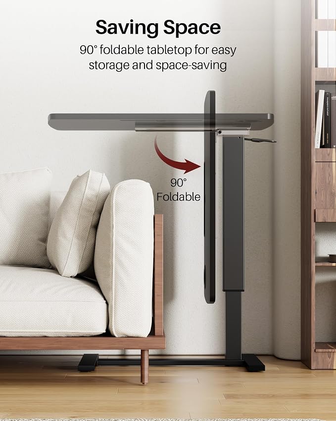Foldable Overbed Table with Wheels, Pneumatic Adjustable Desk - Image 6