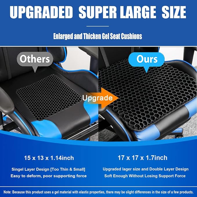 Gel Wheelchair Seat Cushion for Long Sitting, Extra Large & Thick Seat Cushion with Non-Slip Cover - Coccyx, Sciatica & Back Pain Relief - Wheelchair Cushions - Office Chair Car Seat Cushion - Image 2