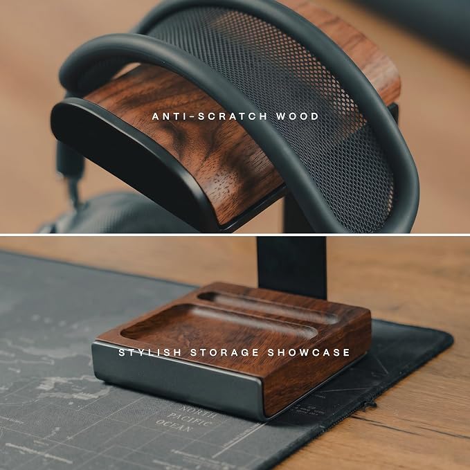COREMINDED Universal Headphone Stand for Desk, Walnut Wood Headset Holder | Fits All Headphones incl AirPods Max, Heavy Duty Solid Wood, Sturdy & Stable, Gaming Headset Organizer, Gift Ready Box - Image 3