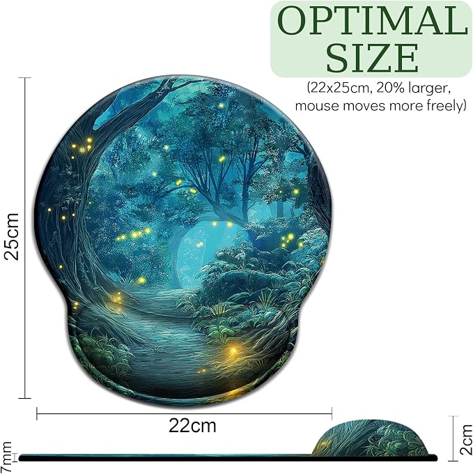 LIMKRIAN Firefly Forest Ergonomic Mouse Pad with Wrist Rest, 9.8 x 8.6in - Image 4