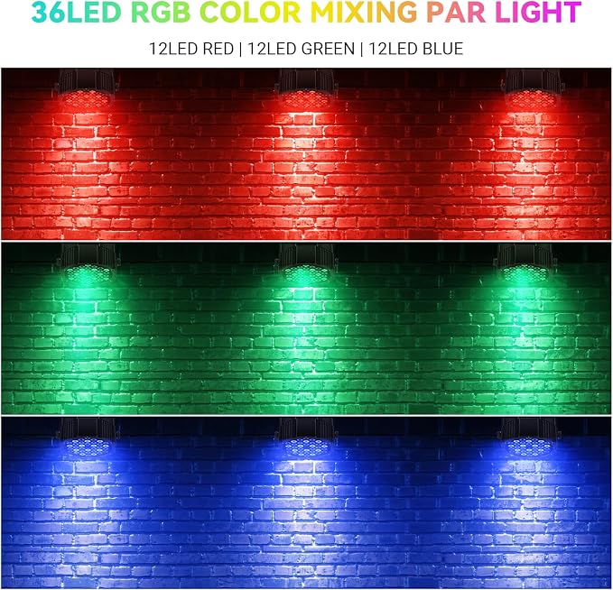36LEDs RGB Stage Lights 2Pack: 36W LED Par - Sound Activated Remote & DMX Control - Corded Electric Uplights for Events Wedding Party Club Band Music Dance DJ Live Show Church Lighting - Image 2