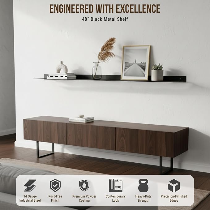 SIMOND STORE Floating Shelf for Under TV, 48" X 8" X 2.5" Floating TV Stand - Image 3