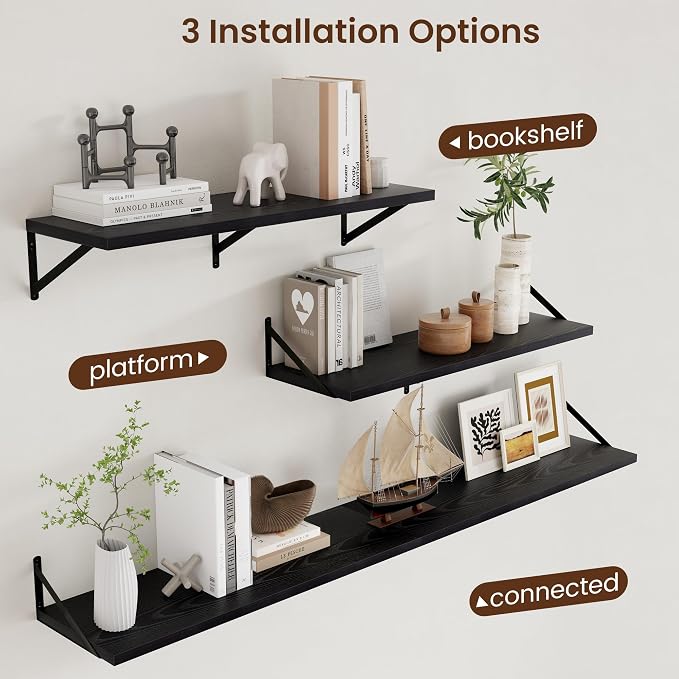 Axeman Floating Shelves for Wall Black- 36 Inch Wide x 12 Inch Deep Wall Shelves Set of 2 - Black Deep Wood Floating Shelves for Living Room Bedroom Laundry Room - Image 4