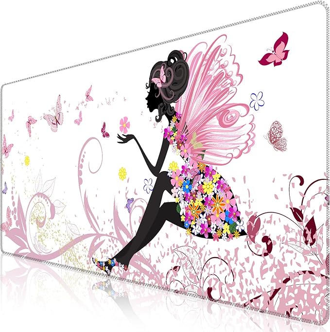 iCasso Extended Gaming Mouse Pad 35.4x15.7in,Game,Home,Butterfly Girl | Non-Slip Rubber Base Mousepad with Stitched Edges,Waterproof Keyboard Mouse Mat Desk Pad for Work Office by iCasso