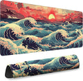 Gaming Desk Mat with Silky Smooth Surface & Exquisite Patterns,31.5x11.8 Inches Large-Sized Mouse Pad, Perfect for Extended Gaming,Work,and Home Office Decor (Japanese Waves 1) by Unknown