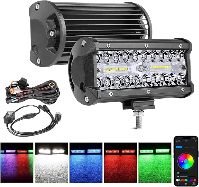 RGB Pod Lights 7 Inch LED Light Bar RGBW Color Changing Light Pods RGB LED Offroad Driving Lights for Wrangler F150 Toyota Ram Chevy Pickup Truck UTV RZR Can-am ATV - Image 9