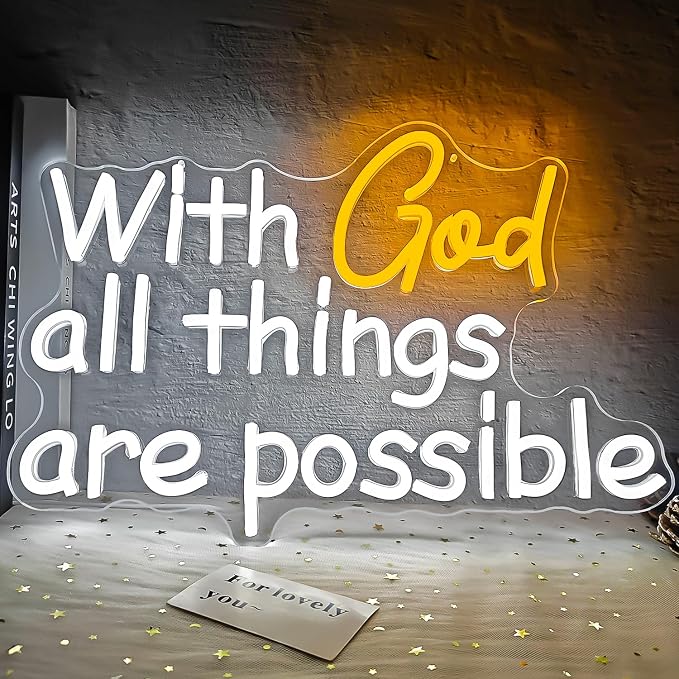 With God All Things Are Possible Neon Sign God Neon Lights for Wall Decor Light Up Religious Scripture Christian Bible Verses Sign Bibical Neon Wall Art - Image 2