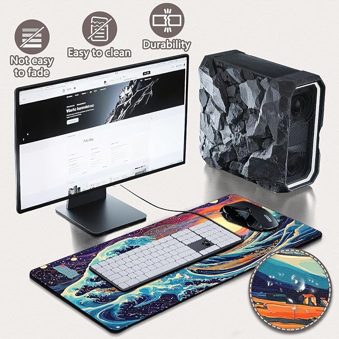 Mouse Pad Gaming - Desk Mat for Keyboard and Mouse - Kanagawa Large Mouse Pad for Desk, Japanese Sea Wave Mousepad (31.5" x 11.8") with Non-Slip Base, Desks Pad Mat for Gaming, Office and Home - Image 4