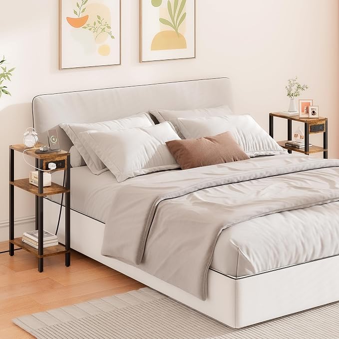 TUTOTAK Narrow Side Table, 3-Tier Small End Table with Charging Station - Image 5