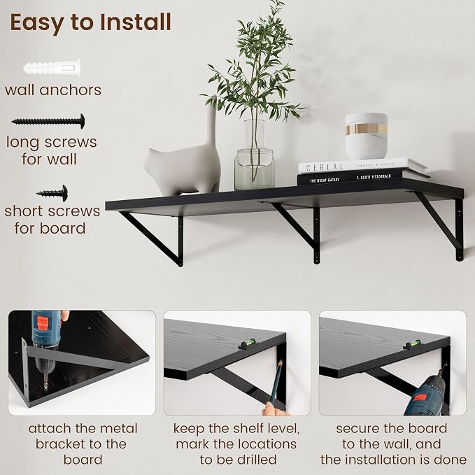 Axeman Floating Shelves for Wall Black- 36 Inch Wide x 12 Inch Deep Wall Shelves Set of 2 - Black Deep Wood Floating Shelves for Living Room Bedroom Laundry Room - Image 6