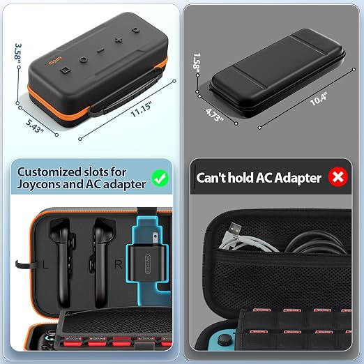 OIVO Carrying Case Compatible with 2025 Nintendo Switch, Portable Switch 2 Travel Carry Case Fit for Joy-Con 2 & Adapter, Hard Shell Protective Pouch Bag with 24 Game Slots, Orange - Image 8