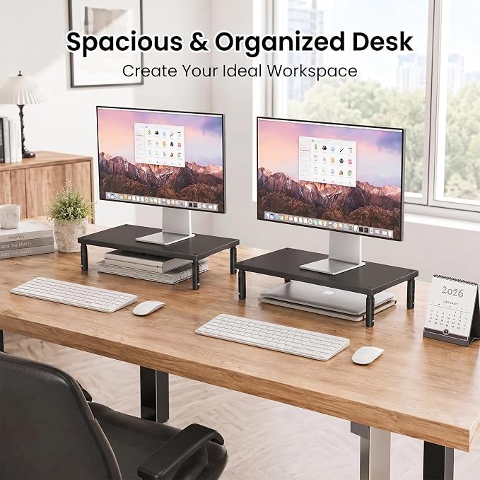 OPNICE Adjustable Monitor Stand Riser for Desk, Wood Computer & Laptop Stand, Desk Organizers and Accessories, Office Desk Accessories & Workspace Organizer for Home Office Supplies, Black - Image 5