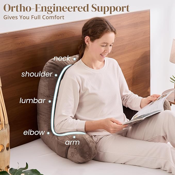 Sasttie Reading Pillow for Bed, Back Pillow for Sitting Up, Light Brown - Image 4