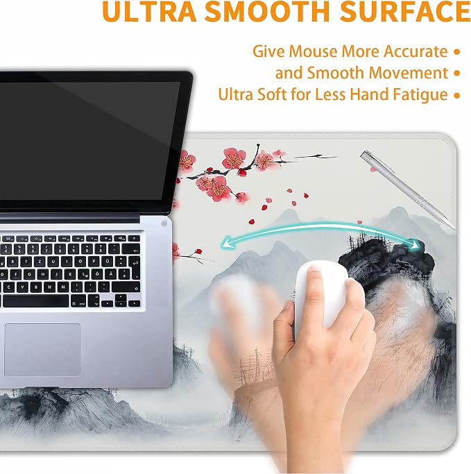 Japanese Watercolor Cherry Blossoms Desk Mat, XXL 35.4"x15.7" Large Mouse Pad, Sakura Extended Gaming Mouse Mat,Non-Slip Rubber Base Waterproof with Stitched Edges for Gaming Office Home Decor - Image 5