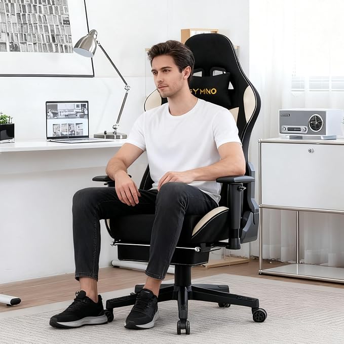 Symino Gaming Chair, High Back Ergonomic Office Chair with 2D Adjustable Armrests, 150° Recline, Breathable Faux Suede, Adjustable Headrest & Footrest for Home Office - Image 8