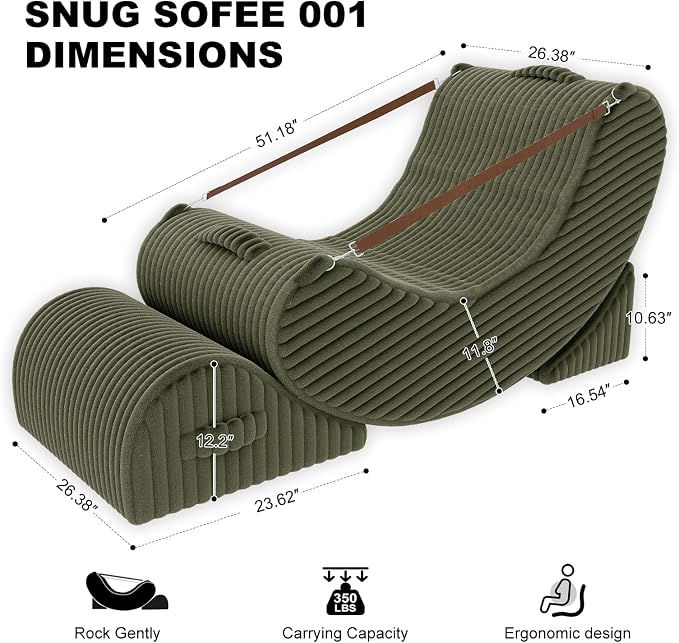 Quiet Rocking Chair, 3-in-1 Adjustable Boneless Floor Recliner for Adults | Zero Gravity Comfort as a Rocker, Chaise Lounger or Floor Seat, with Faux Fur Washable Cover for Reading, Nursing or Gaming - Image 2