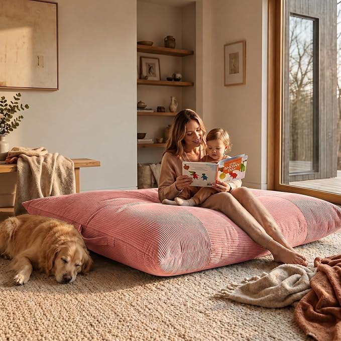 HUGHEAVEN Giant 3-in-1 Bean Bag Chair (76"x55") Oversized Floor Sofa Couch | Comfortable giant floor cushion with back support for adults. Washable cover memory foam lounge sofa for movie nights. - Image 5