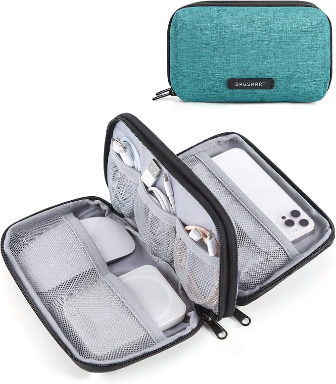 BAGSMART Electronics Travel Organizer for Cords, Zipper Pouch, Bluish Green by BAGSMART