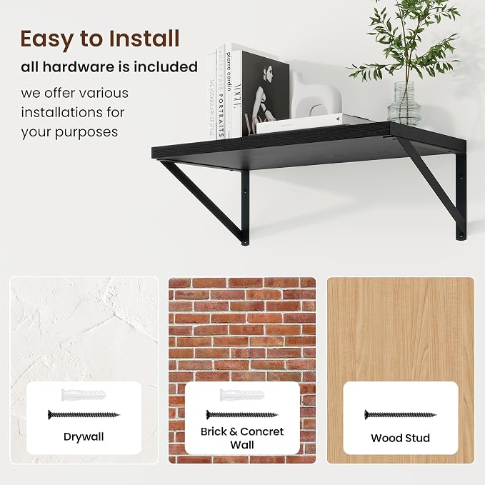 Axeman Deep Floating Shelves, 18'' x 10'' Black Wall Shelves Set of 2 - Image 6