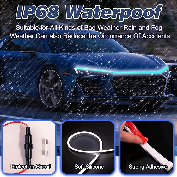 Car Hood Light Strip, 70 Inch LED Bonnet for Cars, SUVs, Trucks, Ice Blue - Image 5