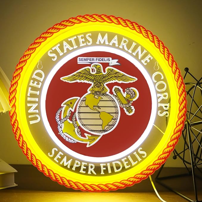 Military-themed Neon Lights Veteran Neon Signs Wall Decor for Man Cave Bedroom Bar Army Themed Gift Art for Christmas Party-12.6×12.6 IN-USB Powered-Acrylic by Unknown