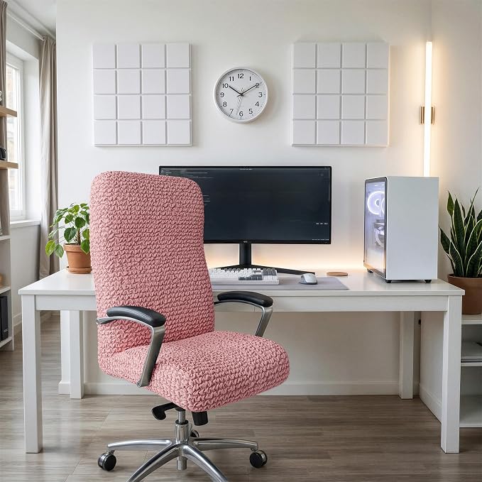 PAULATO BY GA.I.CO. Stretch Office & Gaming Chair Cover – Breathable Desk Computer Armchair Slipcover with Zipper – Bi-Elastic Stretchable Protector Machine Washable – Coral Pink (Office Chair) - Image 7