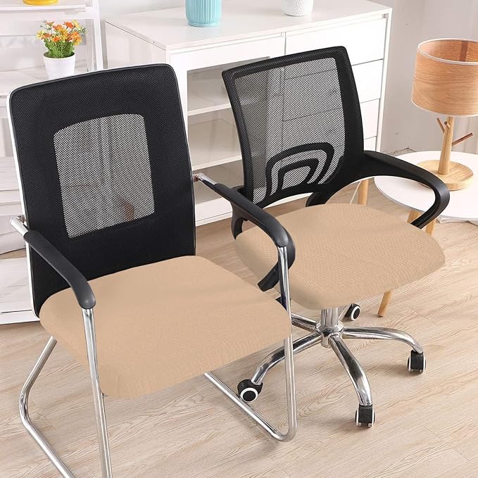 Smiry Office Computer Chair Seat Covers for Desk, Anti-dust Protector | Stretch Jacquard Removable Washable Desk Chair Seat Cushion Protectors, Khaki - Image 2