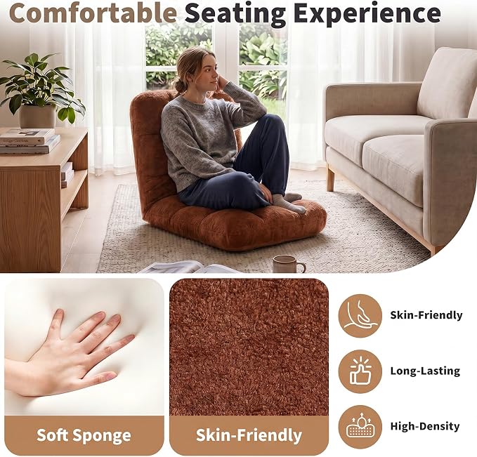 Garvee Folding Floor Chair with Back Support, Cozy Video Gaming Chairs | Adjustable Position, Metal Support Floor Lounger Foldable Lazy Sofa Bed Meditation Chair Foldable Ground Chair for Adult/Kids - Image 4