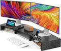 AMERIERGO Dual Monitor Stand Riser for 2 Monitors, Monitor Stand for Desk, Adjustable Computer Monitor Stand with 2 Slot, Multifunctional Desktop Organizer Stand for Laptop, PC, Computer, Printer by AMERIERGO