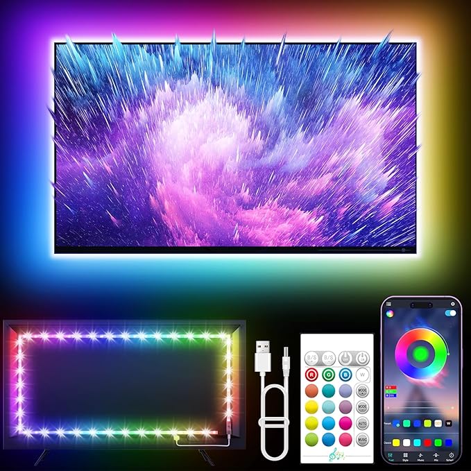 KANTUTOE LED Lights for TV, 16.4ft LED Lights for 45-75 Inch TVs, RGB TV Backlight Behind, Music Sync Bluetooth APP & Remote Control Strip Lights USB Powered for Bedroom, Gaming, Home Décor by KANTUTOE