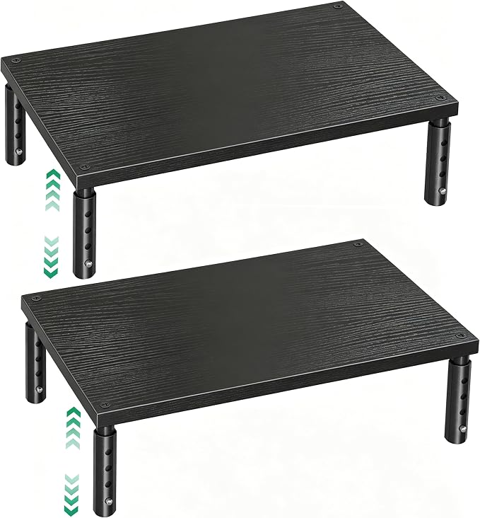 OPNICE Adjustable Monitor Stand Riser for Desk, Wood Computer & Laptop Stand, Desk Organizers and Accessories, Office Desk Accessories & Workspace Organizer for Home Office Supplies, Black 2-Pack by OPNICE
