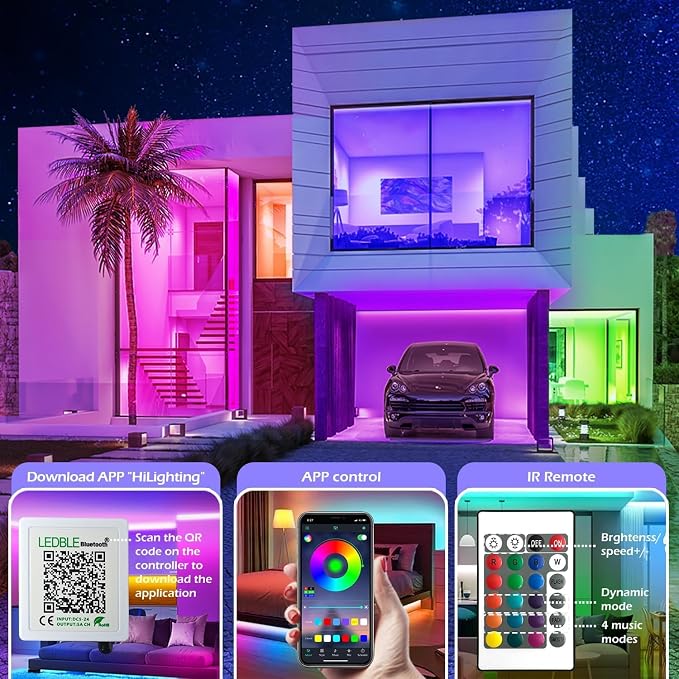 41FT Led Strip Lights,Long Smart Led Light Strips Music Sync 5050 RGB Color Changing Rope Lights,Bluetooth APP/IR Remote/Switch Box Control Led Lights for Bedroom,Home Decoration,Party,Festival - Image 3