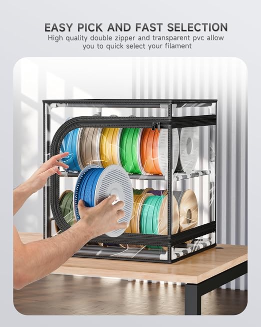 YOOPAI 3D Printer Filament Storage Box – 2 Tier Filament Storage Rack with Transparent Cover, Holds Up to 24 Rolls 1KG – 3D Filament Storage Organizer for Home, Workshop & Studio - Image 7