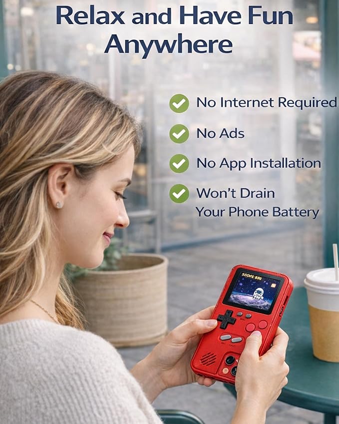 Game Phone Case, 168 Built-in Small Video Games, Red, Compatible with iPhone 14 Pro Max - Image 3