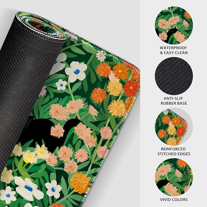 Cute Flower Cat Large Gaming Mouse Pad Desk Mat 31.5"x15.7" | Extended Mousepad, Non-Slip Rubber Base , Stitched Edges, for Computer/Laptop/Office/Home - Image 6