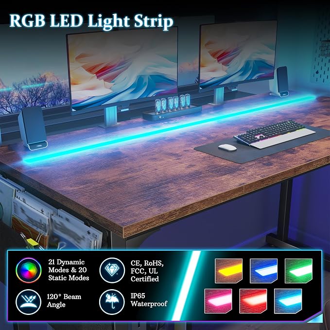 DurayLoly 55 Inch Office Desk with Waterproof LED Lights for Home Work - Image 5