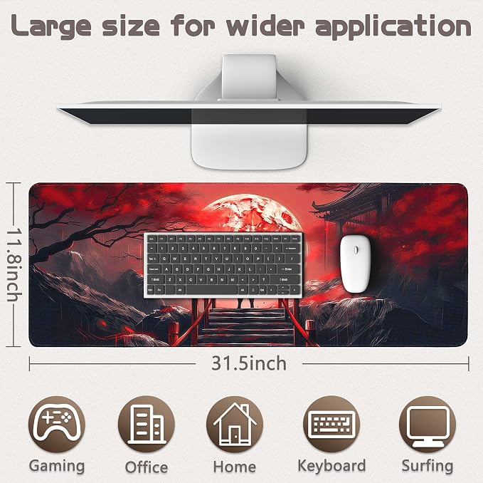 Gaming Mouse Pad - (31.5"×11.8") Japanese Samurai Large Mouse Pads for Desk - Desk Mat for Keyboard and Mouse with Non-Slip Base, Desks Pad Matfor Game/Office & Home - Image 5
