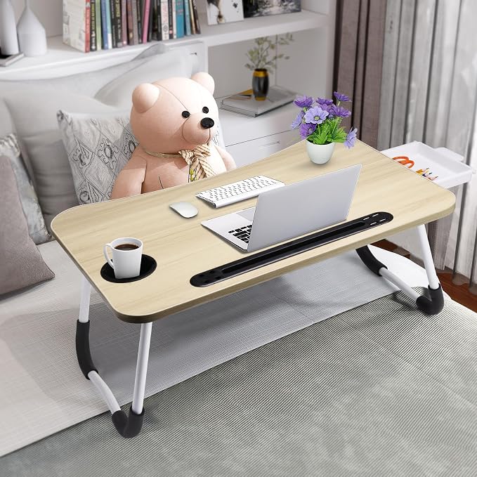 Slendor Bed Desk for Laptop and Writing with Storage, Cup Holder, Light - Image 3