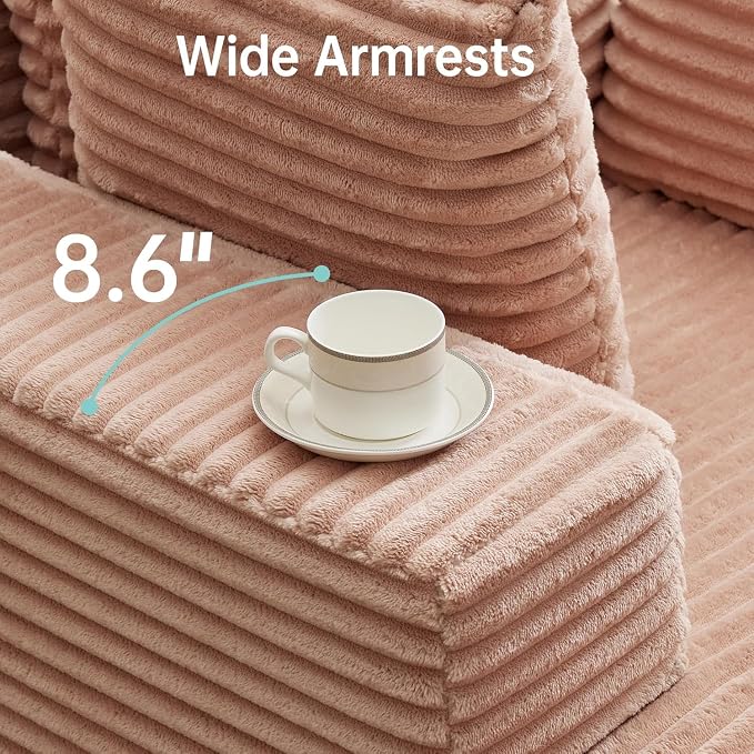 Boneless Chaise Lounge Chair, 54" Oversized Cloud Couch Sofa with Deep Seat, Plush Corduroy Reading Chair for Living Room, Bedroom, Reading Nook, Apartment, Gaming Room & Movie Nights, Pink - Image 5
