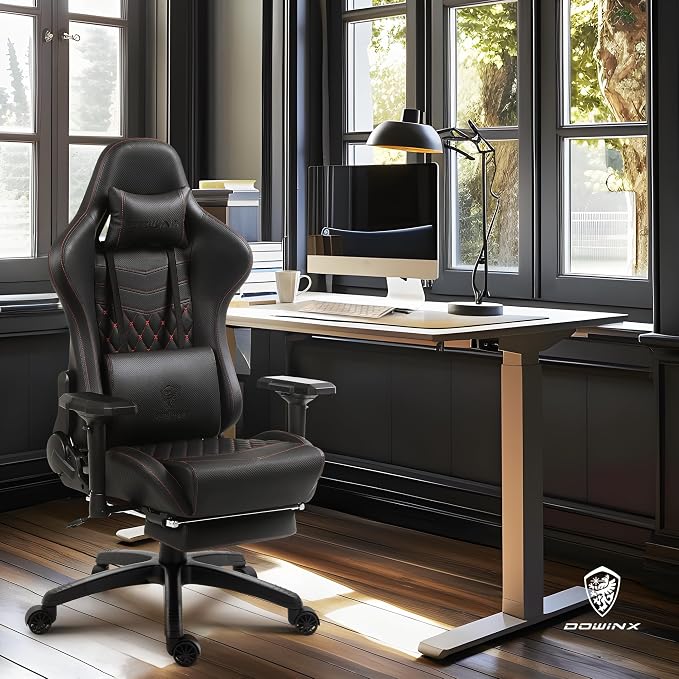 Dowinx Big and Tall Gaming Chair 400LBS, Ergonomic Computer Chair with Massage Lumbar Support & Footrest, High Back Comfortable Office & Gaming Chair with 4D Armrests, PU Leather, Black - Image 2