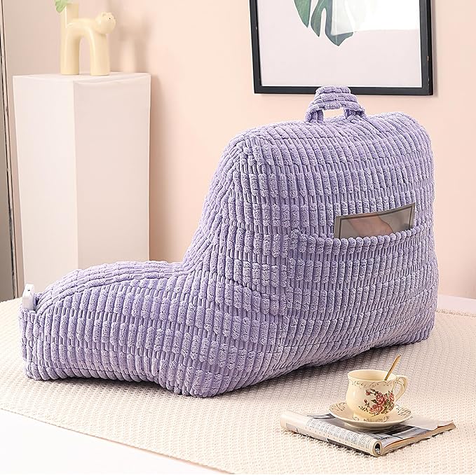 Reading Pillow for Sitting in Bed with Arm,Purple Corduroy,M | Sitting Pillow for Teens Back Support,17" Backrest Pillow Supports Reading,Gaming & Relaxing in Bed,Couch,or Floor - Image 9