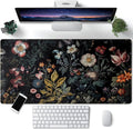Floral Desk Mat Dark Vintage Aesthetic Desk Pad Flower Plant Black Extended Mouse Pad Large Gaming Mousepad XXL Laptop Computer Mouse Keyboard Mat 31.5 x 15.7 in for Office Desk Decor by CYZFF