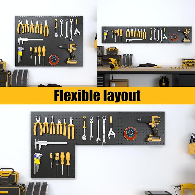 Spampur Peg Board, 4 Pack Metal Pegboard Panels with 50 Hooks, Black Pegboards Wall Organizer, Heavy Duty Peg Board for Walls Home, Garage Tool Storage, Office Organization, Craft Room, Kitchen - Image 7