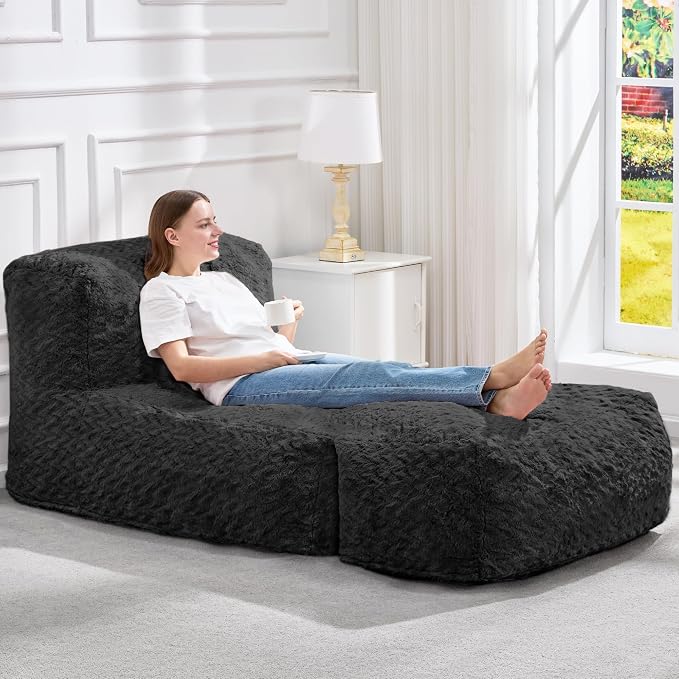 Hobestluk Large Bean Bag Chairs Sofa for Adults Giant BeanBag Couch Lounger | Ergonomic Design,Memory Foam,Washable Cover,Oversized Comfy Chaise Lounger Boneless Couch Lounging Dorm | Chevron Black Large - Image 3