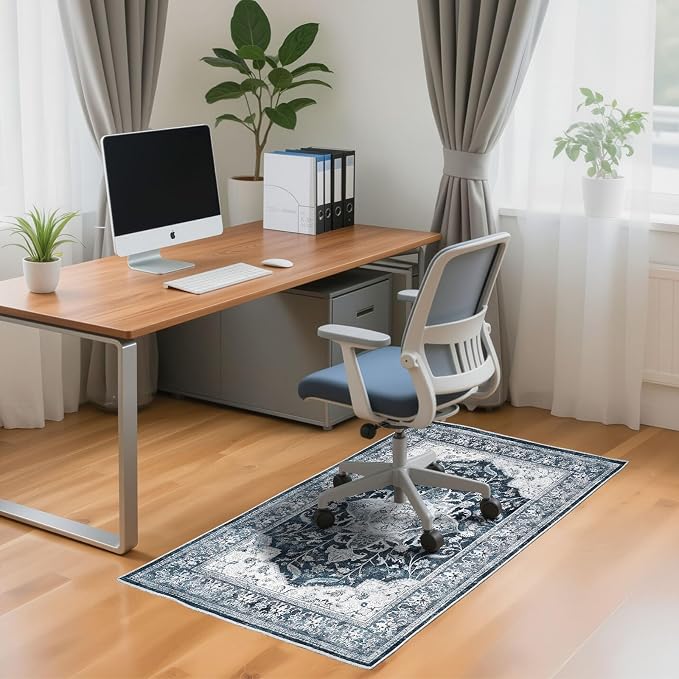 Office Chair Mat for Hardwood Floor & Tile Floor, 36"x48"Anti-Slip Under Desk Carpet Protector for Rolling Computer Chair Mat, Machine Washable Office Area Carpet (Chenille,Blue) - Image 7