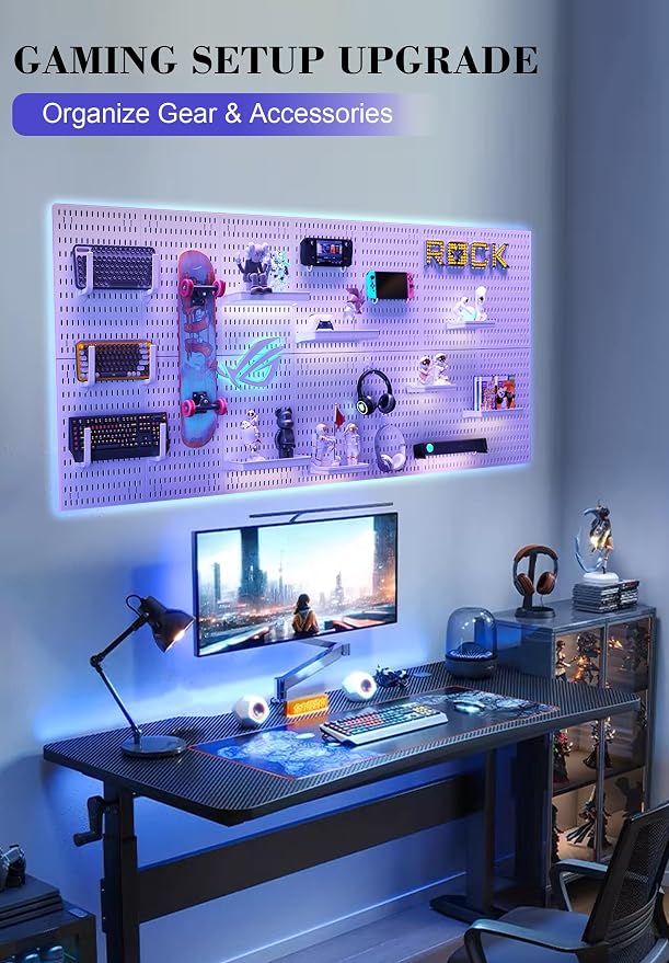 Pegboard Wall Organizer Set – 4 Peg Boards with Hooks & Shelves – Office, Kitchen, Gaming Room Desk Pegboard Storage – Peg Board Wall Display Rack (White) - Image 5