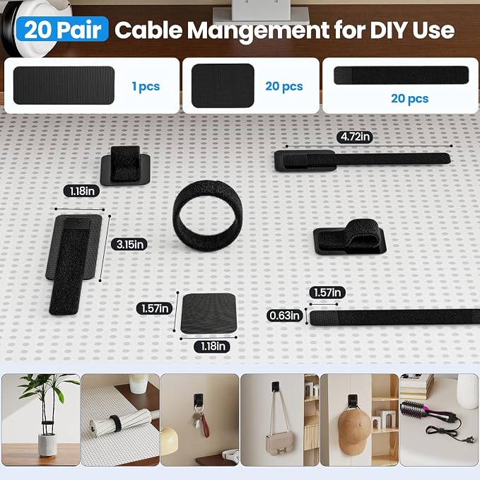 Under Desk Cable Management, 【Holds 15 Cables】【Ultra Adhesion】 Hook and Loop Cable Strap, Adjustable Long Cable Tie, Reusable Cable Clip Hiding, 20 Pairs - Image 7