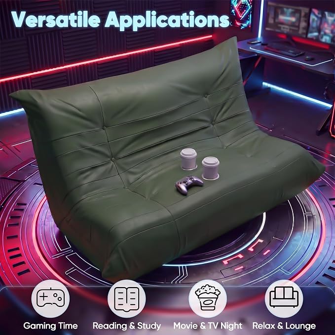 Homall Floor Gaming Chair Boneless Loveseat Couch, Ergonomic Floor Sofa Couch with Cup Holders, Leather Lazy Floor Lounger for Gaming, Reading, Relaxing, Watching TV (Olive Green) - Image 3